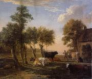 REMBRANDT Harmenszoon van Rijn Cows in the Meadow near a Farm oil